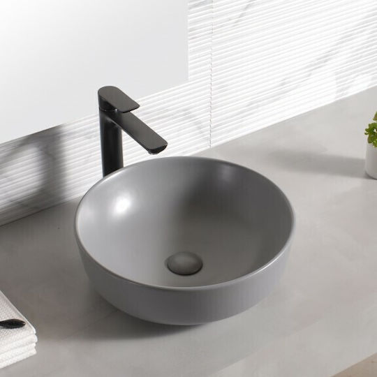 Inter Ceramic ICB 875MG Επικαθήμενος Νιπτήρας Πορσελάνης 41.5x41.5x13.5cm Γκρι