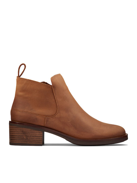 Clarks Memi Δερμάτινα Γυναικεία Μποτάκια Tan
