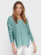 Only Women's Blouse Long Sleeve with V Neckline Surf Blue