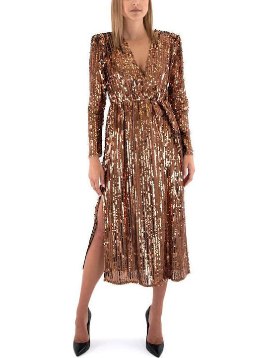 Midi Evening Dress with Tearing Bronze