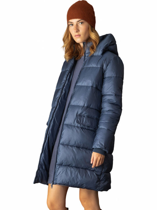 Lang Damen Puffer Jacke für Winter Blau