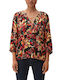 S.Oliver Women's Blouse Long Sleeve Floral Navy Blue