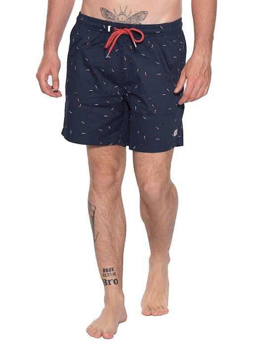 Double Men's Swimwear Shorts Navy Blue with Patterns