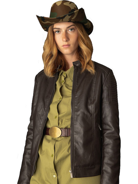 Women's Short Biker Artificial Leather Jacket for Winter Brown