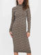 Vero Moda Midi Dress Knitted Turtleneck Brown