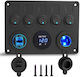 JN-9275 Boat Switch with Panels IP65 Waterproof Panel with 5 Switches & USB 4.2A & Cigarette Lighter Socket & Voltmeter