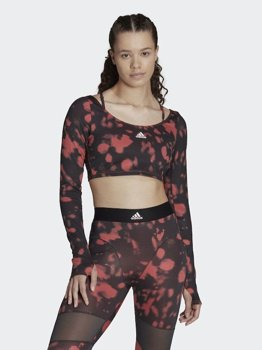 Adidas Hyperglam Crop Top Sportiv pentru Femei cu Mâneci Lungi Roșu