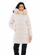 Biston Women's Long Puffer Jacket for Winter with Detachable Hood Beige