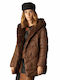 Biston Women's Short Puffer Jacket for Winter with Hood Brown