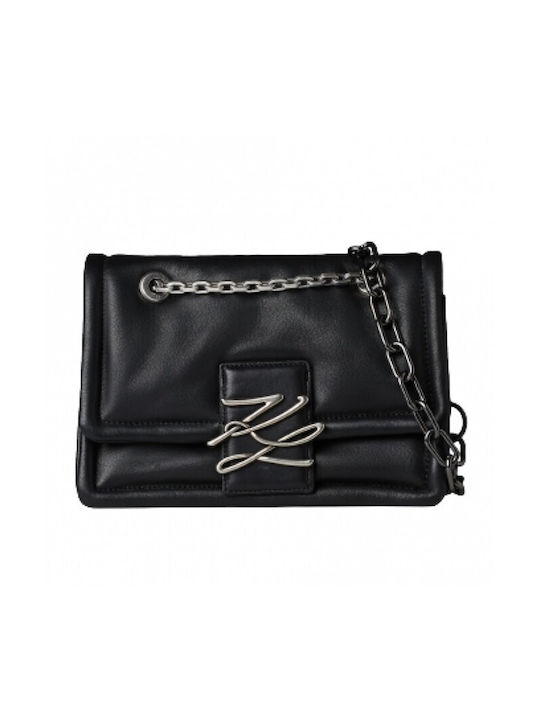 Karl Lagerfeld Δερμάτινη Γυναικεία Flap Bag 'Ωμου Μαύρη