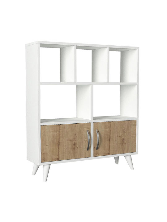 Bibliotecă Donati Alb / Stejar safir 90x22x105cm