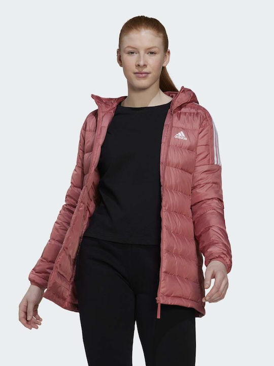 Adidas Essentials Μακρύ Γυναικείο Μπουφάν Παρκά για Χειμώνα Κόκκινο