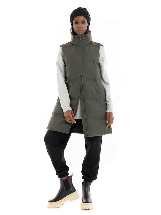 Vero Moda Lung Jachetă de femei Fără mâneci Puffer pentru iarnă Dark Olive Green