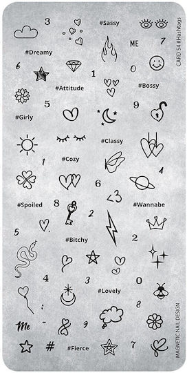 Magnetic Nail Design Stamping Plate Hashtags Νο54 Aufkleber mit Design, Kunstaufkleber für Nägel in Schwarz Farbe