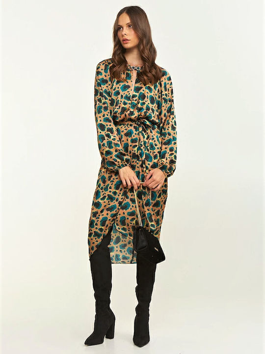 Lynne Midi All Day Φόρεμα Σατέν Κρουαζέ Animal Print