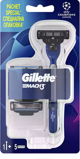 Gillette Mach3 Champions League Razor with Replacement Heads 3 Blades & Lubricious Strip 5pcs