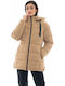 Biston Women's Long Puffer Jacket for Winter with Hood Beige
