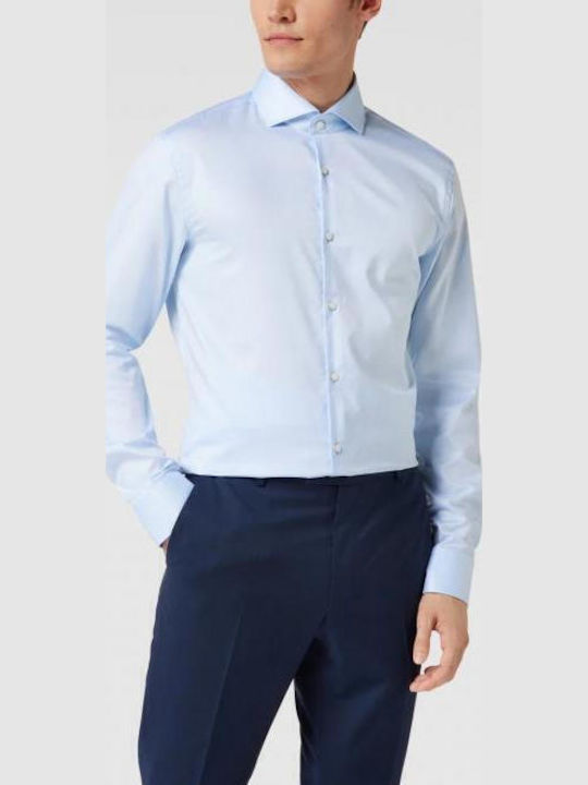 Kason Long Sleeve Cotton Shirt In Narrow Fit Light Blue