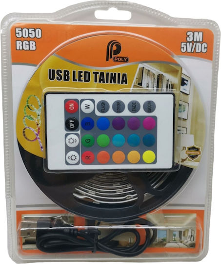 Ταινία LED USB 5V RGB Φως 3m Τύπου SMD5050 με Τροφοδοτικό & Τηλεχειριστήριο