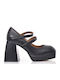 Leather Black High Heels with Strap Carolina
