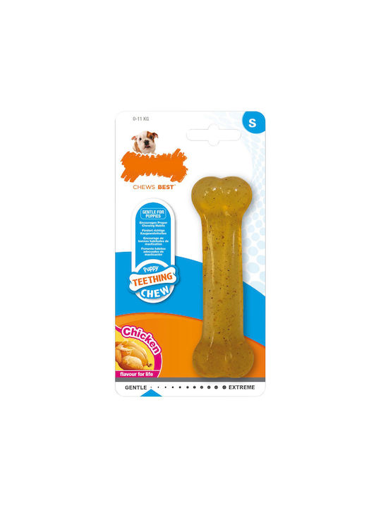 Nylabone Puppy Teething Chicken Jucărie Os pentru Cățeluș de Ros cu Gust de Pui Mediu Maro