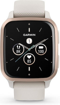 Garmin Venu Sq 2 Music Edition Aluminium 40mm Waterproof Smartwatch with Heart Rate Monitor (Peach Gold Aluminium Bezel with Ivory Case and Silicone Band)