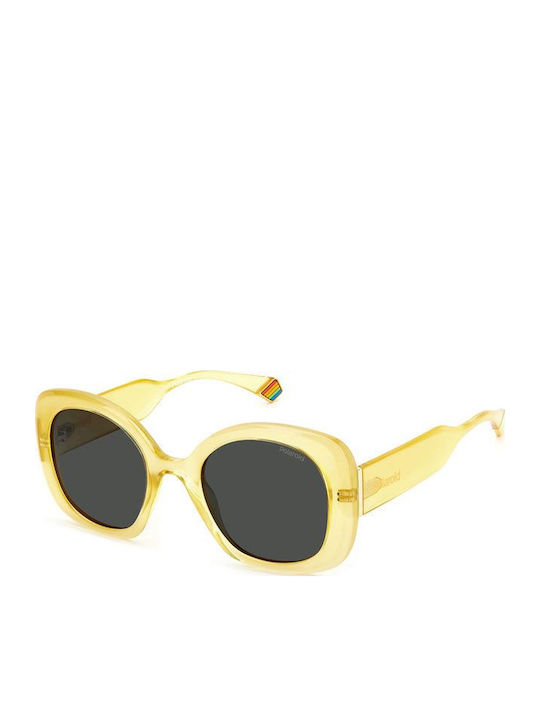 Polaroid Women's Sunglasses with Yellow Plastic Frame and Gray Polarized Lens PLD6190/S 40G/M9