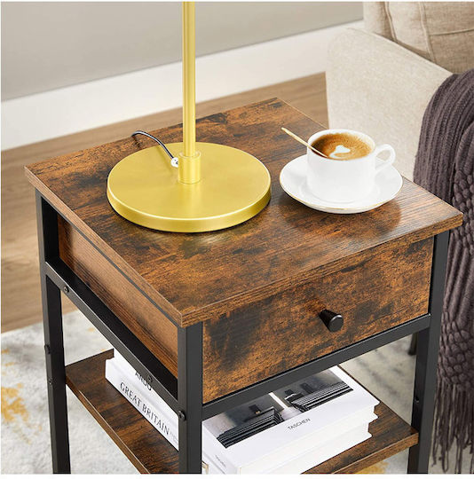 Wooden Bedside Table with Metallic Legs Brown 35x35x70cm