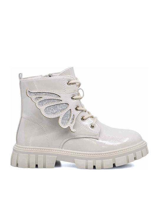 Anatomisch Kinderstiefel aus Lackleder mit Schnürsenkeln Weiß