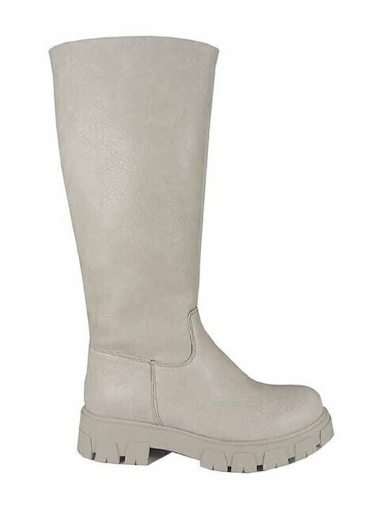 Ragazza Leather Women's Boots with Zipper Beige