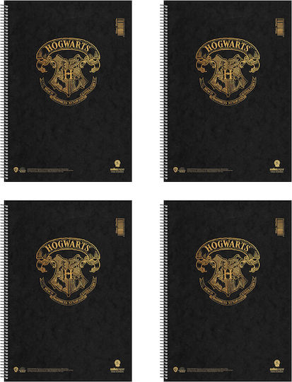 Salko Paper Σπιράλ Τετράδιο Ριγέ Α4 120 Φύλλων 4 Θεμάτων Hogwarts Μαύρο