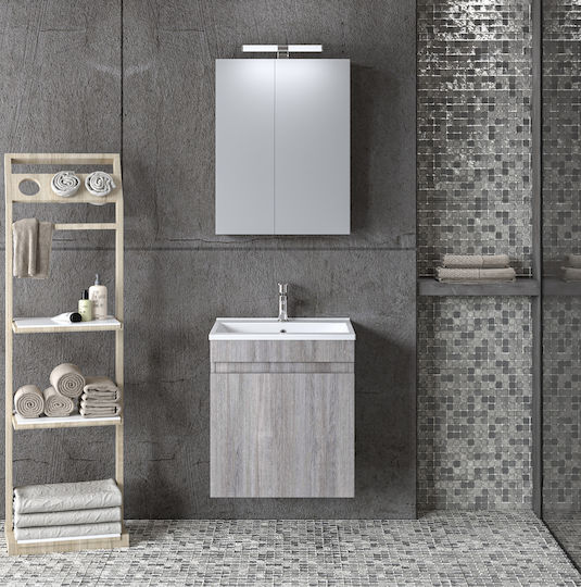 Martin Omega 50 Πάγκος με Νιπτήρα & Καθρέπτη Μ50xΒ46xΥ57cm Grey Oak