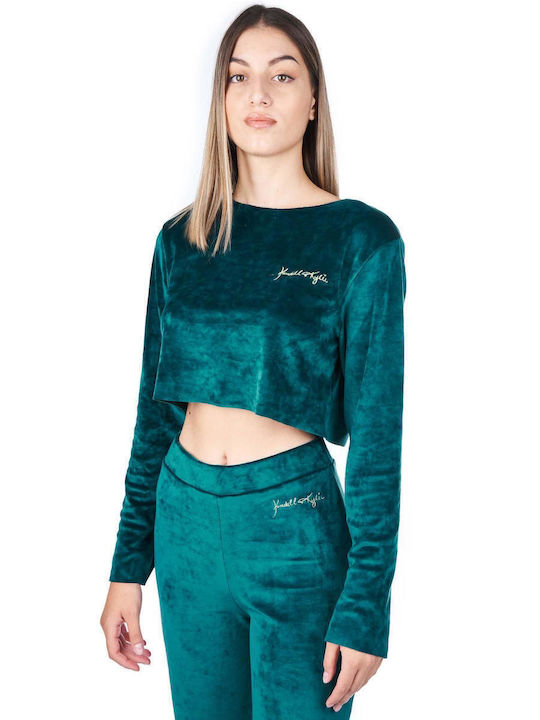 Kendall + Kylie Women's Crop Top Velvet Long Sl...