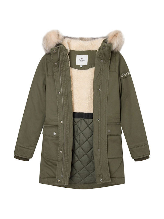 Alisa Kinder Parka Lang mit Futter & Kapuze Khaki