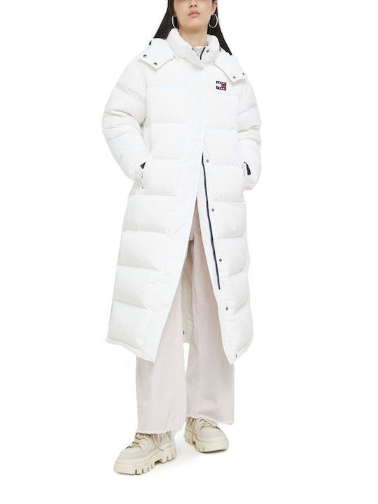 Tommy Hilfiger Alaska Μακρύ Γυναικείο Puffer Μπουφάν για Χειμώνα Λευκό