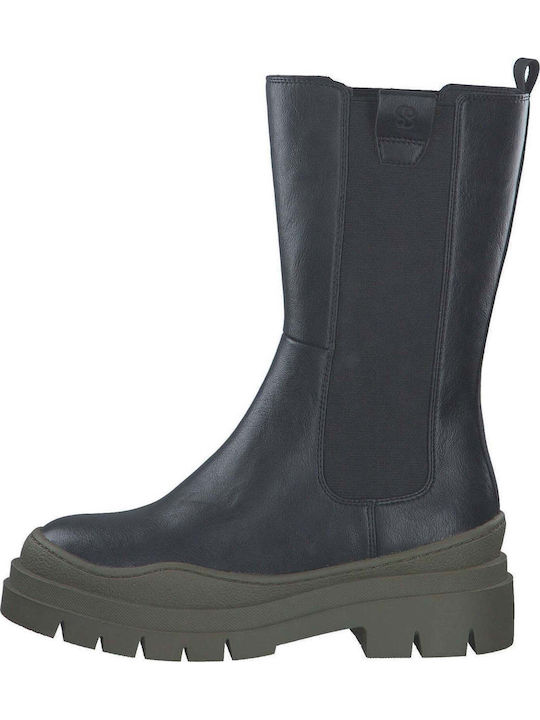 Women's Chelsea Boots with Medium Heel Black/Khaki