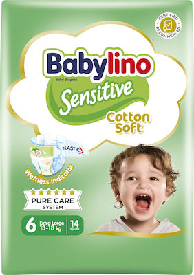 Babylino Tape Diapers Sensitive Cotton Soft Sensitive No. 6 for 13-18 kgkg 14pcs