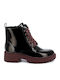 Women's Patent Leather Ankle Boots with Medium Heel Black