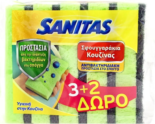 Sanitas Kitchen Sponge for Dishes Green Antibacterial 5pcs