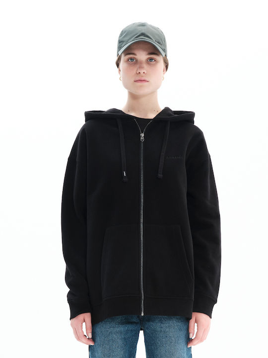 Long Women's Sweatshirt Jacket Hooded Black
