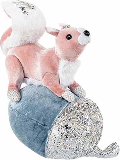 Eurolamp Weihnachtliche Stoff Figur Eichhörnchen Rosa Höhe 22cm mit Blue Pine-Zapfen