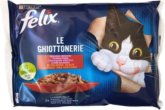 Felix Υγρή Τροφή για Ενήλικες Γάτες σε Φακελάκι με Βοδινό και Κοτόπουλο 4x85gr