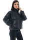 Kurz Damen Puffer Jacke für Winter Schwarz