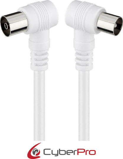CyberPro Cablu Antenă Coaxial de sex masculin - Coaxial de sex feminin Alb 1.5m (CP-TVPAL015W-90)
