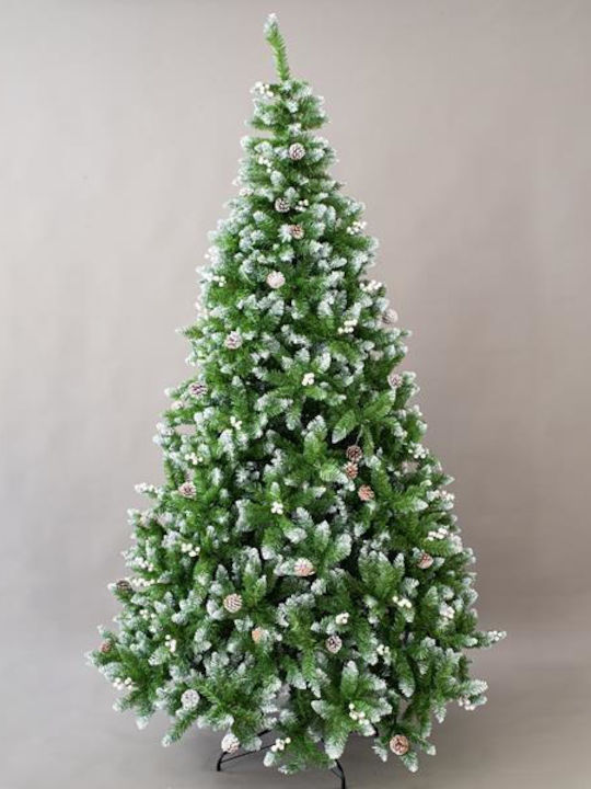 Snowy Christmas Green Tree with Metallic Base and Built in Branches H210cm