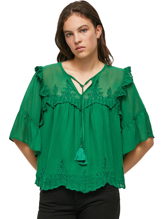 Pepe Jeans Women's Blouse with 3/4 Sleeve Green