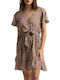 Hurley Flirty Mini Evening Dress Shirt Dress Brown