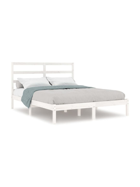 Double Bed Solid Wood with Slats White 140x200cm