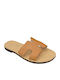 Leather Women's Flat Sandals in Tabac Brown Color