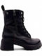 Leather Women's Ankle Boots with Medium Heel Black
